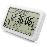 Q5Digital Wall Clock, Digital Clock Battery Operated, 8Inch Desk Clock with Temperature Humidity Day Date for Home