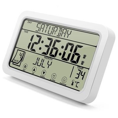 Digital Wall Clock, Digital Clock Battery Operated, 8Inch Desk Clock with Temperature Humidity Day Date for Home