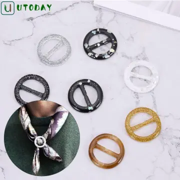 Fashion Scarf Ring Buckle Scarf Clip Triple Slide Crystal Pearl Scarf Clips  Clasp For Women Lady - Silver