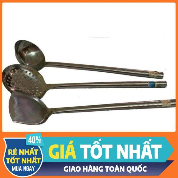 Bộ 3 muôi canh, xẻng xào, xẻng lật công nghiệp inox size đại dành cho ...