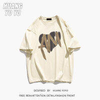 HUANGYOYO เสื้อยืดผ้าฝ้ายแขนสั้น100% ลายหัวใจสำหรับผู้หญิง