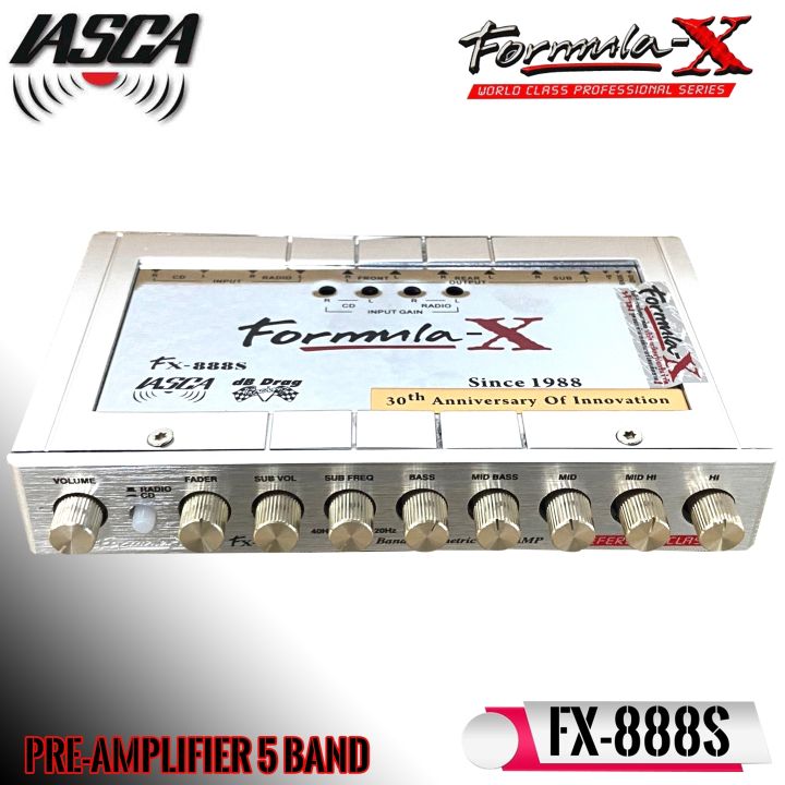 formula-x-รุ่น-fx-888s-k-series-ปรีแอมป์-5แบนด์เสียงดี-รุ่นพิเศษครบรอบ30ปี-ได้รับรางวัลการแข่งขันมากมาย-โครงสร้างทำจากอลูมิเนียมหนา-สีบลอนด์เงิน