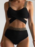 hotx 【cw】 2023 New Waist Set Push Up Swimwear Swimsuit Female Flash Patchwork Bathing Suits Beachwear Bathers