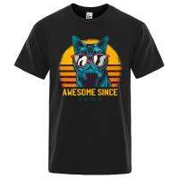 Awesome Since 1989 Sunset Sunglasses Cool Cat Man Loose Tshirts Soft Tshirts Mens Short Gildan