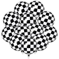 10Pcs18 Inch Checkered Racing Balloons Helium Foil Black and White Checkered Balloon Boy Race Car Themed Birthday Party Supplies Balloons