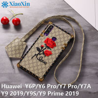 XiaoXin ดอกกุหลาบเหมาะสำหรับ Huawei Y6P 2020/Y6 pro/ Y7 pro/ Y7A/Y9S/2019/Y9 PRIME Luxury Square เคสโทรศัพท์ + เชือกเส้นเล็ก