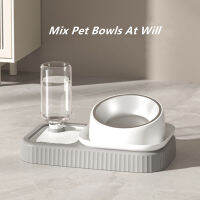 New Cat Bowl Automatic Feeder Dog Cat Food Bowl With Water Fountain Double Bowl Drinking Raised Stand Dish Bowls For Cats