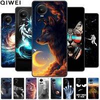 For Apple Phonease Reno10 Black Silicone TPU Bumper Soft Funda Coque Phone Cover Wolf Animal Print