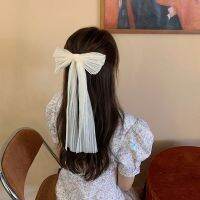 Korean Lolita Big Hair Bows For Girls 2022 Spring Hair Clips Women Large Cream Bows Barrettes Bridal Wedding Long Ribbon Hairpin