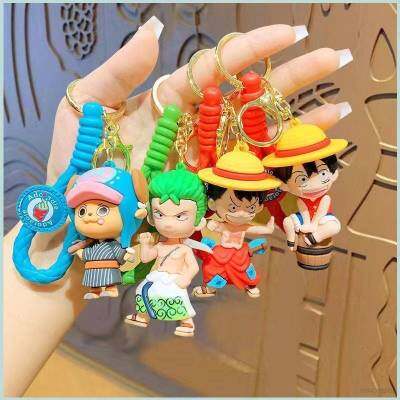 One PIECE พวงกุญแจ จี้ตุ๊กตาฟิกเกอร์ PVC อนิเมะ Luffy Zoro Sanji สําหรับห้อยกระเป๋า