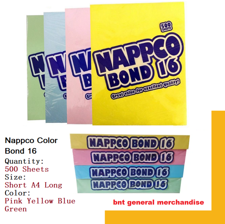 Nappco Bond Paper sub16 56GSM Colored Bond 500Sheets Short A4 Long ...