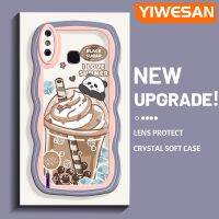 YIWESAN เคสสำหรับ4C Infinix Smart 4 X653,เคสการ์ตูนแพนด้าไอศครีมแฟชั่นสีสันสดใสลายคลื่นป้องกันเลนส์กล้องเคสโทรศัพท์โปร่งใสเคสนิ่มแบบใสซิลิโคนกันกระแทก