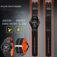 ☄❈☬ สายนาฬิกาหนังไนลอนสำหรับ Casio AW-591MS AW-590 AWG-M100/101 G-300 DW5600 GW-5000 5035 GW-M5610 สายรัดข้อมือ 16mm18mm