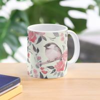 Watercolor floral background with cute bird /2 Coffee Mug Custom Cup Tea Cup Cups And Mugs