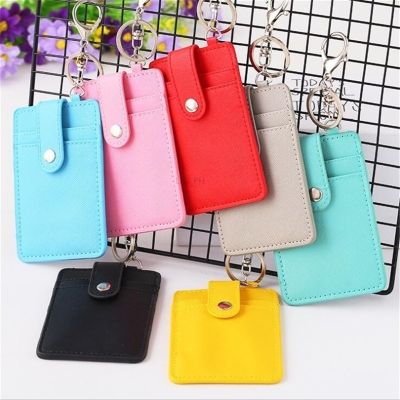 Portable PU Leathe Coin Purse Business ID Card Credit Badge Holder Wallet Keychain Bus Cards Cover