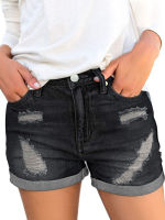 Women Slim Ripped Denim Shorts With Pockets Fashion Reverse Streetwear Black Blue Jeans Shorts Summer Women Short Jeans