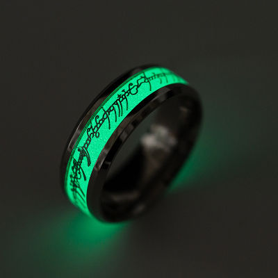 Luminous Letter แหวนรูปสำหรับชาย Titanium Steel R Glow In Dark Fluorescent เครื่องประดับของขวัญแหวนโลหะ Anillo Hombre