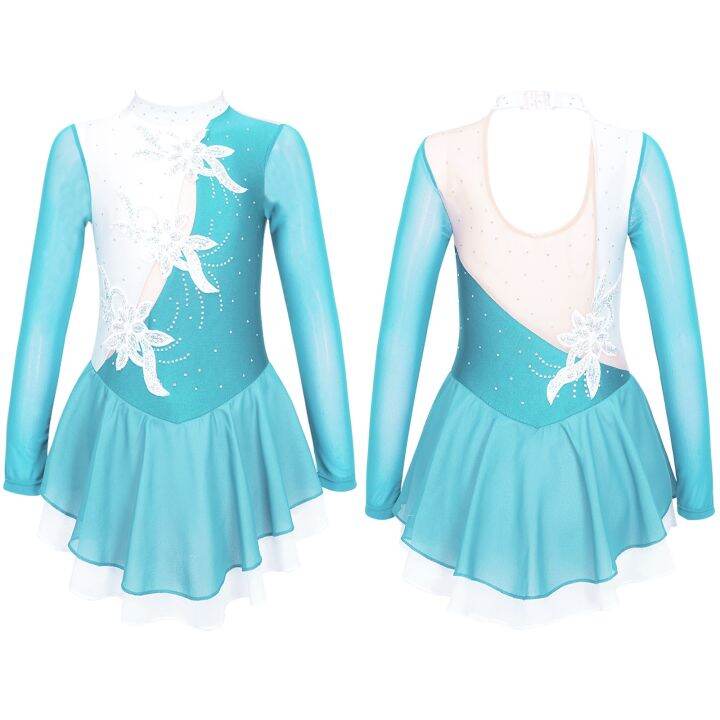 kids-girls-long-sleeve-hollow-back-ballet-leotards-dance-dresses-sparkling-rhinestone-figure-ice-skating-dress-dance-performance