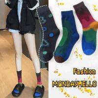 ถุงเท้า ความยาวปานกลาง ผ้าฝ้าย ไล่โทนสี Korean color matching socks gradient color ladies socks