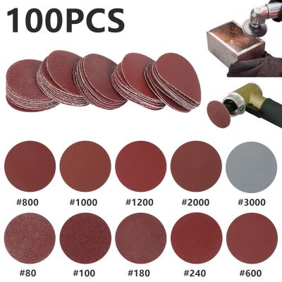 100Pcs 50mm 2In Round Sandpaper Discs Sand Sheets 80-3000 Grit Hook And Loop Sanding Disc Polishing Flocking Sandpaper For Wood Cleaning Tools