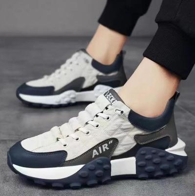Chunky Sneakers Men Soft Sole Running Shoes Fashion Casual Leather Fabric Breathable Height Increased Flat Platform Board Shoes