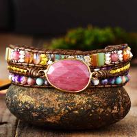 Leather Wrap celet W Stones Multi Color Natural Beads Crystal Weaving Statement Art celet Gifts