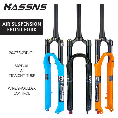 HASSNS จักรยานอากาศส้อม Rebound ปรับ MTB Suspension 26/27.5/29ตรง/เรียว34มม. 120มม. Rl/lo ส้อมภูเขาสำหรับจักรยาน Quick Release