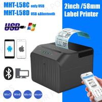 Free Label 58mm USB Bluetooth Thermal Label Printer 2 Inch Desk Barcode Printer Label Maker Support Android IOS Windows Fax Paper Rolls