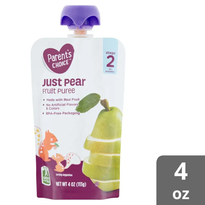 PARENT’S CHOICE STAGE 2, PEAR BABY FOOD, 1 POUCH (113 GRAMS) Lazada PH