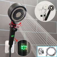 High Pressure Bath Shower Head 5 Modes Digital Display Temperature Control Pressurized Showerhead with Hose and Holder Filter Showerheads