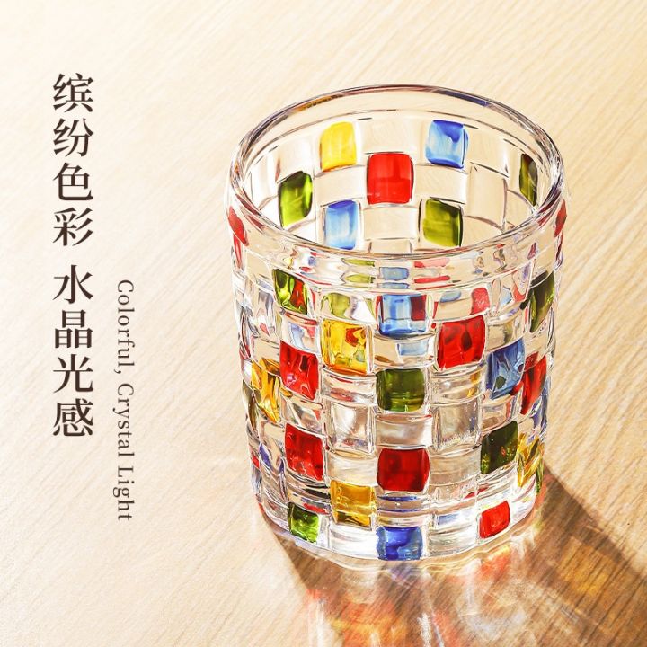 italian-hand-painted-glass-rainbow-coffee-cup-home-office-retro-water-whiskey