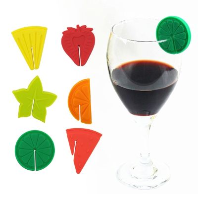 29EF Wine Glass Markers Set of 6 Cute Fruit Silicone Drink Glass Charms Tags Recognizer Cup Labels Signs Distinguisher for Party