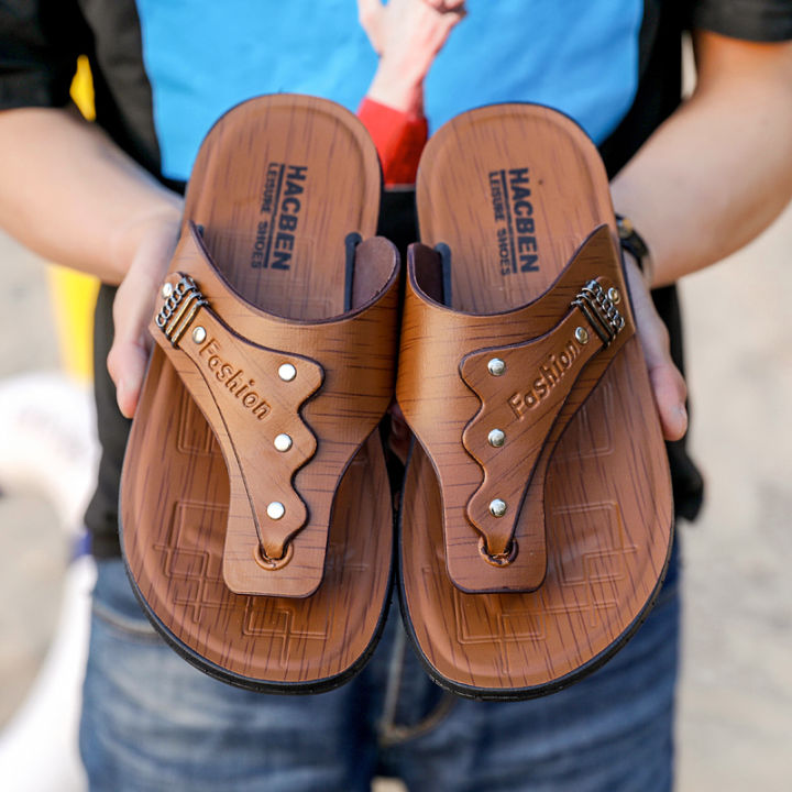 ดับบลิว-eizru-ผู้ชายรองเท้าแตะแฟชั่นลำลองรองเท้าแตะทนทานรองเท้าพื้นหนังรองเท้าแตะชายหาด-สีน้ำตาล