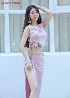 hot【DT】 Belly Modal Embroidery Top Split Skirt Practice Dancing Set Performance Clothing