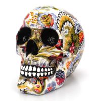 1pc, Horror Skull Decoration Resin Color Flower Painting Halloween Skull Home Bar Table Desktop Decoration Craft Gift