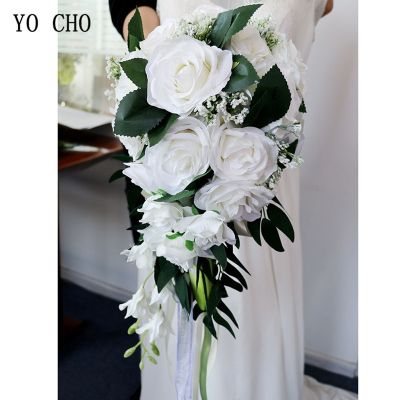 [AYIQ Flower Shop] YO CHO เจ้าสาวช่อดอกไม้งานแต่งงานเพื่อนเจ้าสาวน้ำตกดอกไม้งานแต่งงานวินเทจดอกกุหลาบอุปกรณ์งานแต่งงานช่อดอกไม้หรูหรา