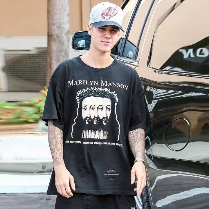 แอลเดอร์แอล-jerry-bieber-เสื้อยืดคู่หลวมวินเทจ-เสื้อยืดแขนสั้นผ้าฝ้ายสไตล์สตรีทลำลองสูงแขนสั้น