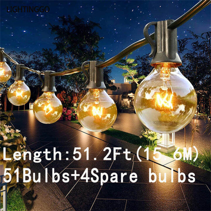 LIGHTINGGO 51.2/27FT G40 String Light Indoor Outdoor Fairy Waterproof Lights Christmas Bulbs
