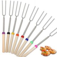 8Pcs Telescoping Barbecue Fork Stainless Steel Double Metal Skewers Roasting Stick Smores Skewer for Hot Dog BBQ Picnic Camping Cooking Utensils