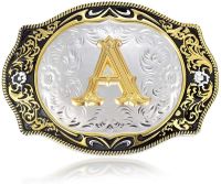 Western Belt Buckle Initial Letters ABCDMRJ to Z Cowboy Rodeo Small Gold Belt Buckles for Men Women