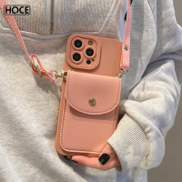 เคสโทรศัพท์มีสายคล้องคล้องคอ Crossbody กระเป๋าสตางค์หนัง HOCE สำหรับ iPhone 14 11 12 13 Pro Max 14 7 8 Plus XS Max XR เคสกระเป๋าเก็บบัตรหรูเคสซิลิโคนแบบนิ่ม