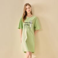 2022 new cotton nightdress round neck summer short-sleeved casual pullover ladies pajamas home skirt top