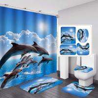 แฟชั่น Sea World Dolphin ชุดม่านอาบน้ำห้องน้ำชุดม่านอาบน้ำกันลื่น bath MAT ฝาปิดห้องน้ำโพลีเอสเตอร์น้ำ Prooff prooff