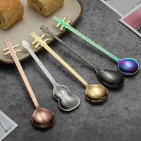 Guitar Coffee Stirring Spoon Stainless Steel Creative Mini Lute Teaspoons Dessert Ice Cream Scoop New Kitchen Utensils Serving Utensils