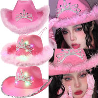 Tiara Decorated Cowgirl Hat Western Style Sequin Cowboy Hat Girls Pink Cowgirl Hat Feathered Cowgirl Hat Felt Western Cowgirl Cap
