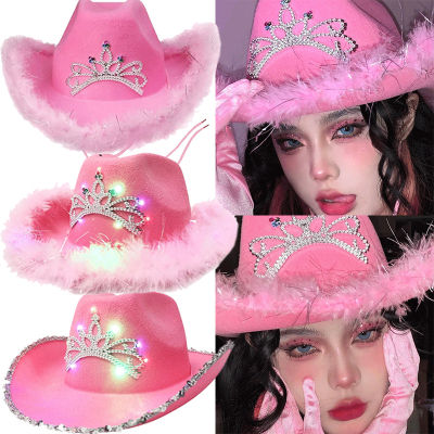 Cowgirl Hat Cosplay Props Cowgirl Hat With Tiara And Feathers Girls Pink Cowgirl Hat Feathered Cowgirl Hat Felt Western Cowgirl Cap