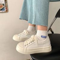 COD SDFERTGEYER Cute Japanese Canvas Shoes Thick-Soled All-Match Big Toe Low-Cut Round White