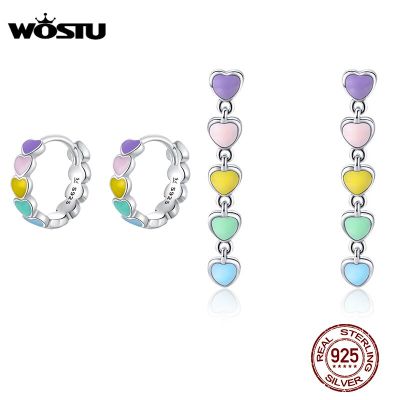 WOSTU Rainbow Earrings 925 Sterling Silver Rainbow Color Enamel Stud Earrings Stud For Women European Fashion Jewelry CQE909TH