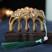 【CC】 Sandalwood massage comb head meridian single-sided carving wide-tooth round teeth thick-tooth thickened whole