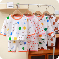 Xiaozhima Toddler Kids Baby Girls Boys Thin Pyjamas Clothing Sets Breathable Cotton 7-point Sleeves T-shirts and Pants Trousers Child Pajamas Suit Sleeping Wear For 0-7 Years